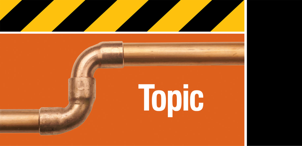 image of copper pipes, elbows, and the heading, Topic