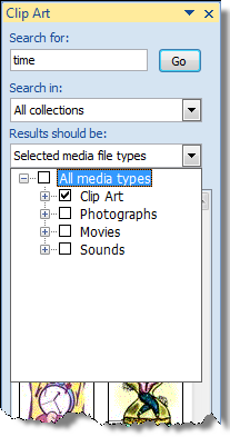 pane showing properties and attributes for clip art objects