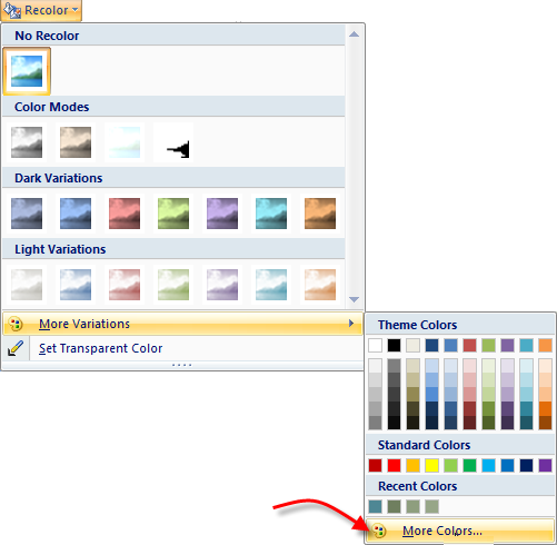 picture tools tab for recoloring