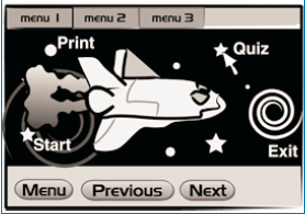 spacenship on a panel with different menu choices for activaing the screen