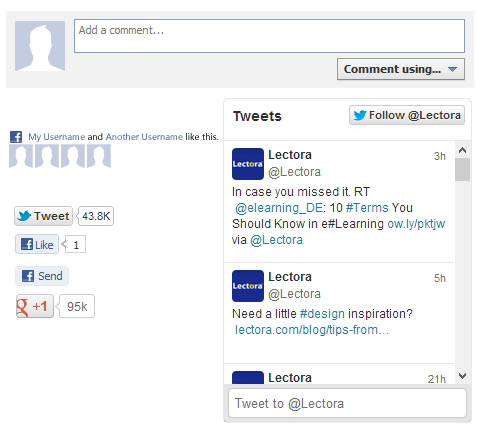 Individual social networking options in Lectora.