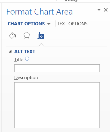 The Format Chart Area dialog box has a place where you can enter an alt text description of your chart or graphic.