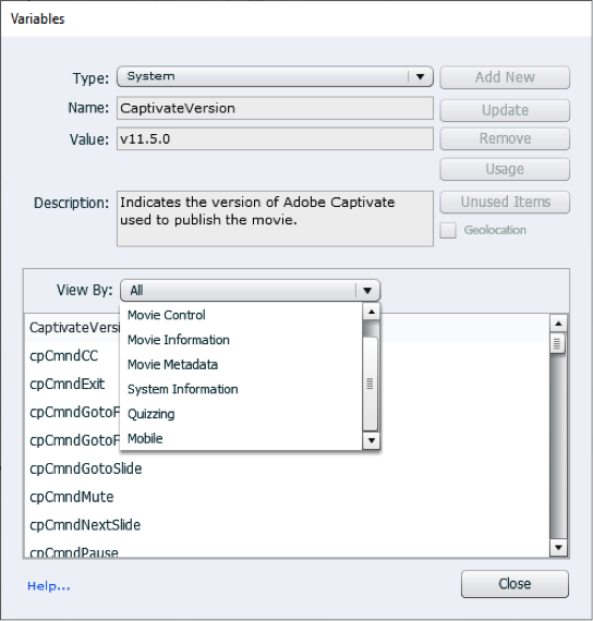 Inserting system variables in Captivate is simple