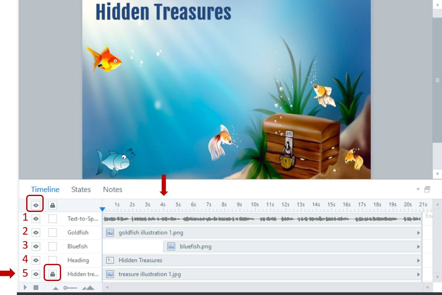 A slide shows a background image with text and two fish images overlaid on top