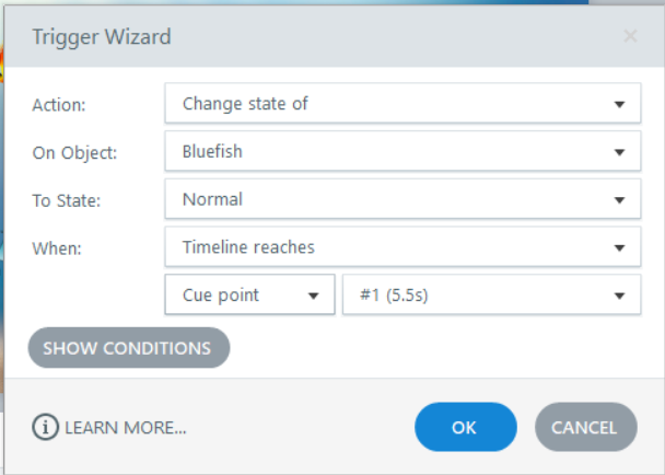 The Trigger Wizard allows you to determine what happens at each cue point.