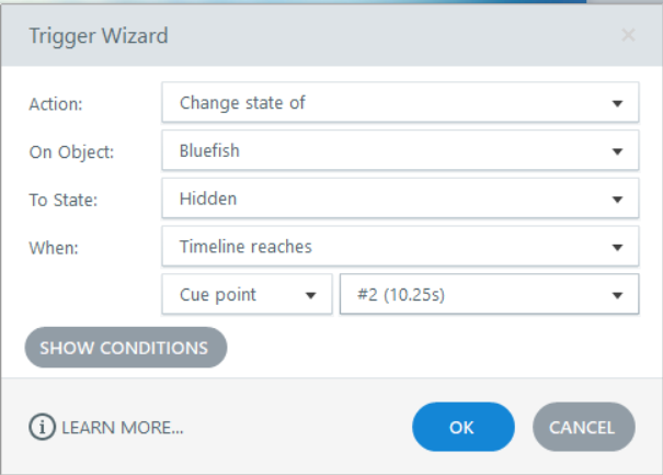 The Trigger Wizard allows you to determine what happens at each cue point.