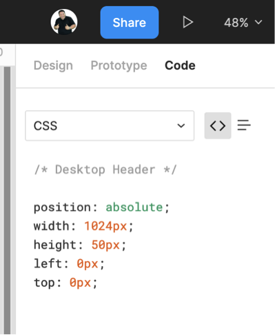 CSS Code for a component in Figma