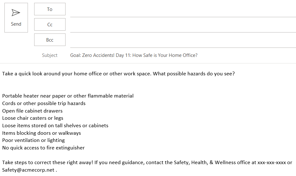 Example of an email learning bite for a workplace safety course