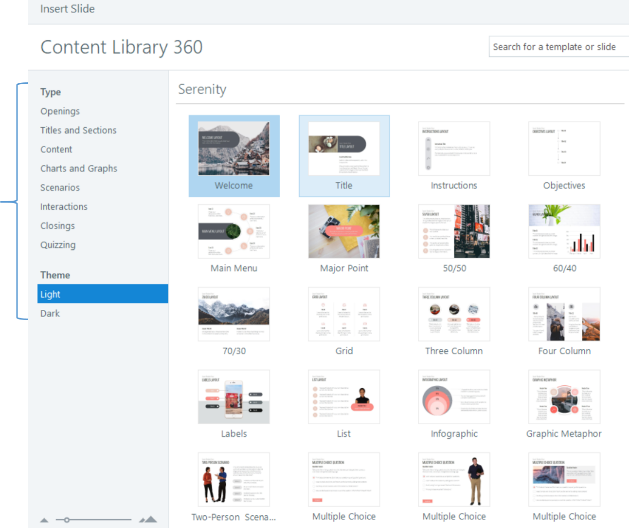 The landing screen for Content Library 360 shows thumbnail images of available resources