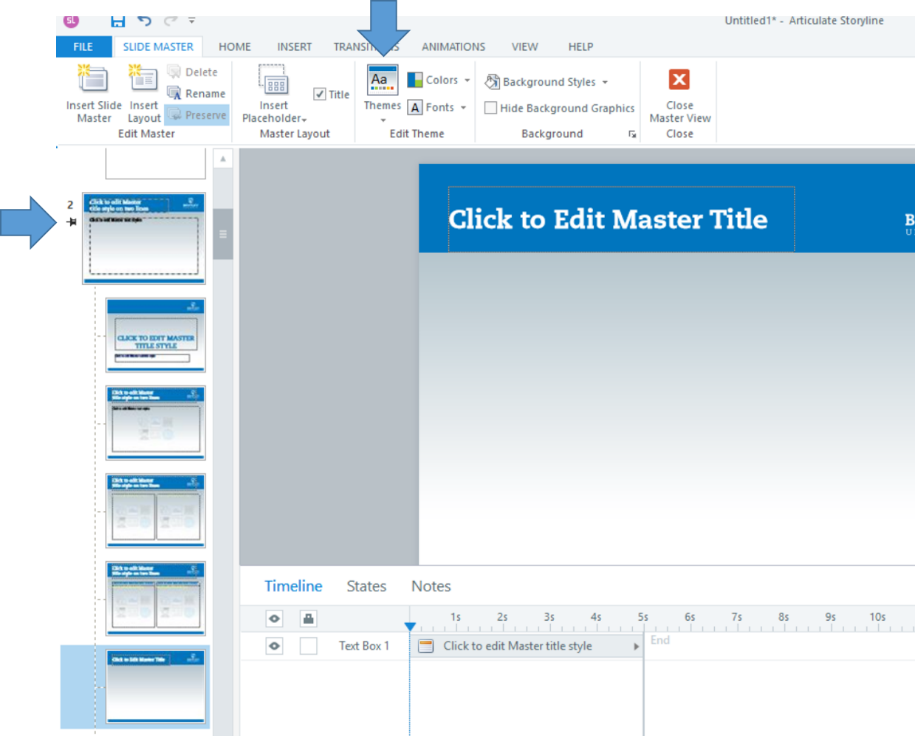 The landing page for editing slide masters shows a variety of slide layouts you can customize