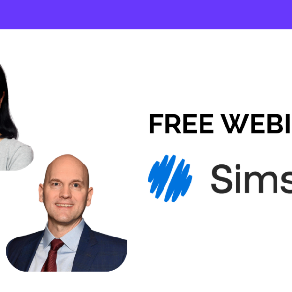 free webinar with simsola AI logo, headshots of speakers