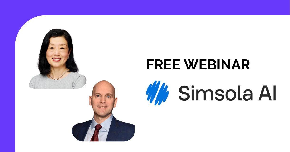 free webinar with simsola AI logo, headshots of speakers