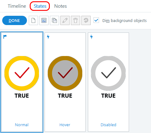 Side-by-side images of buttons in different states.