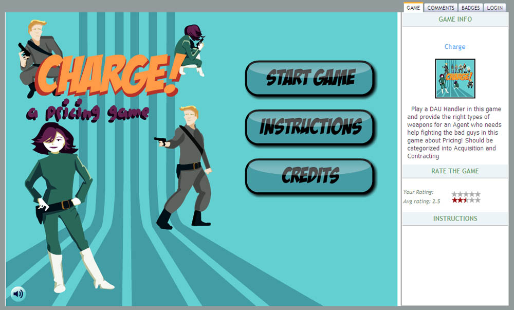 screenshot of the start of the game