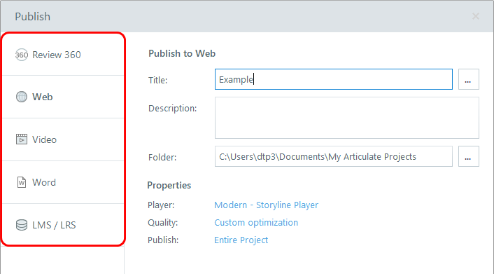 Screenshot of the publish dialog box.