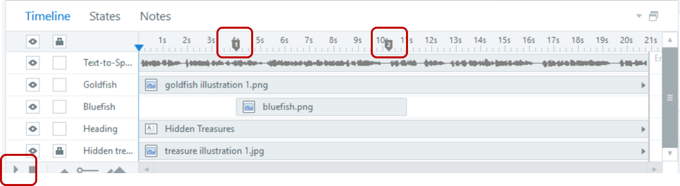 Cue points show where on the audio an object appears and disappears