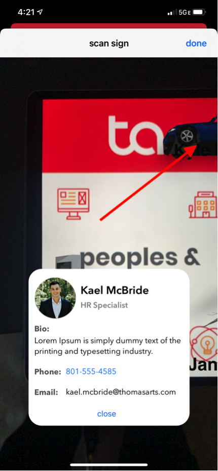 The AR app can show relevant information