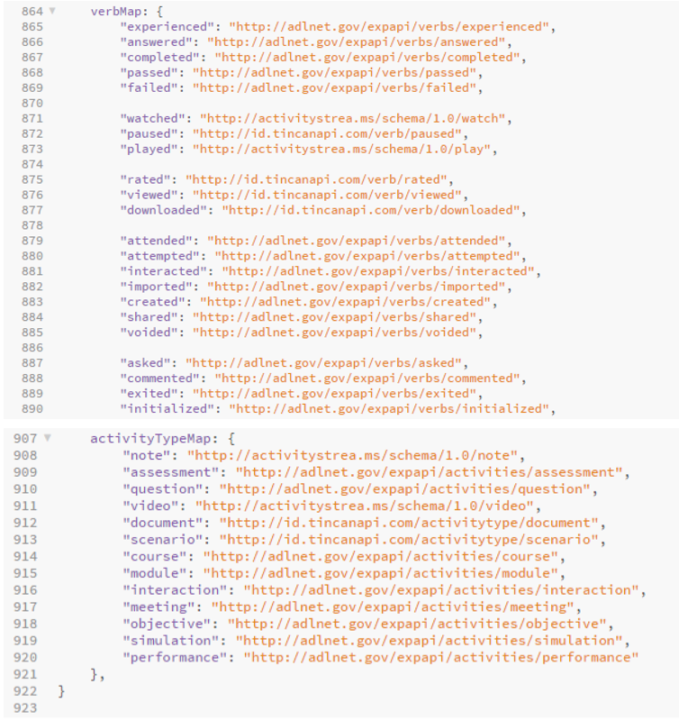 Verb and activity information in functions.js file