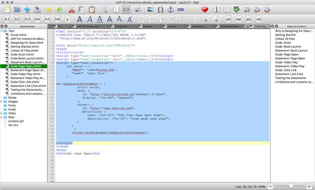 JavaScript showing how code documenting page view looks in Sigil