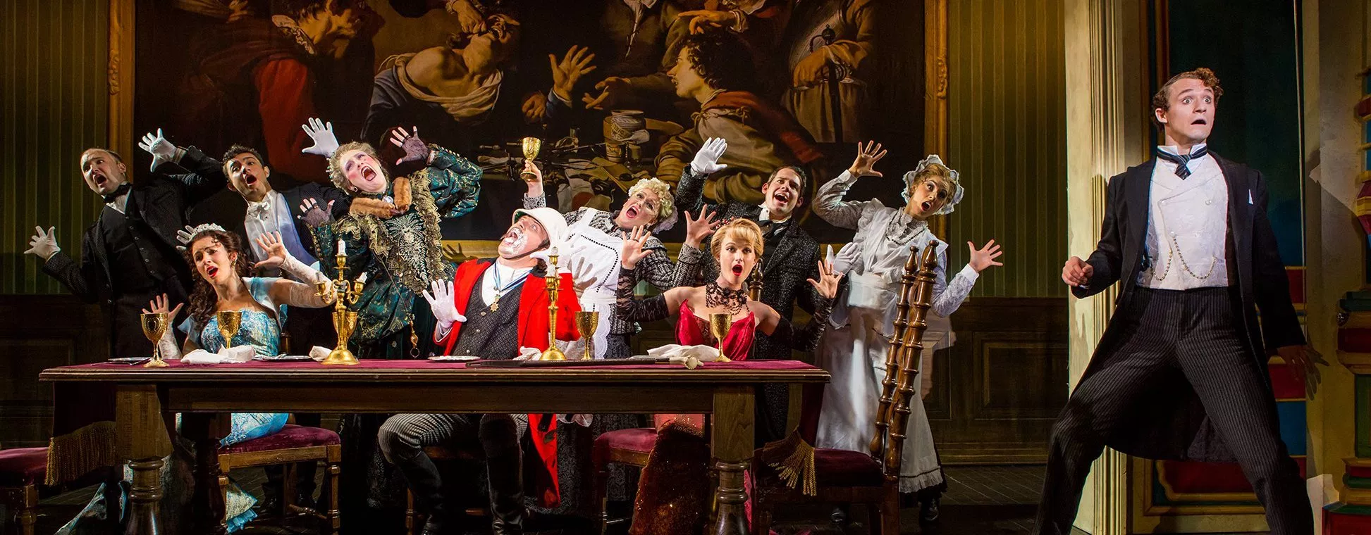 A cast photo of a currently touring production of A Gentleman’s Guide to Love and Murder, the author’s favorite musical.