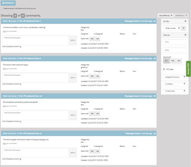 Seeing and acting on all comments in Review My eLearning