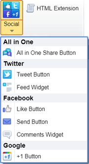 Menu of social network options in Lectora Online.