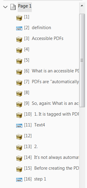 The Show Order Panel lists the content items in the order that a screen reader would read them.