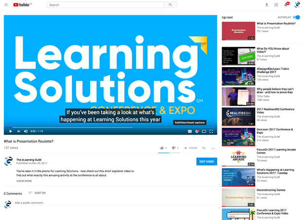 A video with captions displayed. By default, YouTube captions are white text on a black background and are centered at the bottom of the screen.