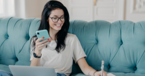 Woman learning and taking notes
