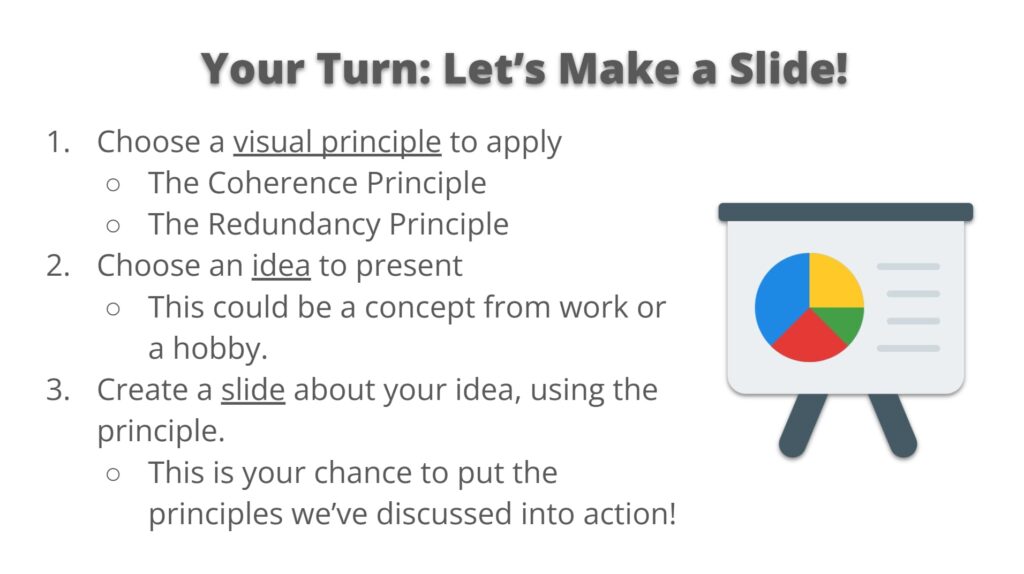 Step-by-step process on a sample slide with too much text and unclear format
