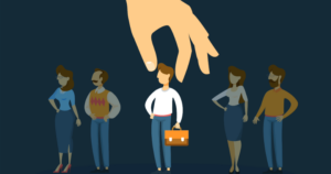 Man carrying a briefcase standing out from his peers