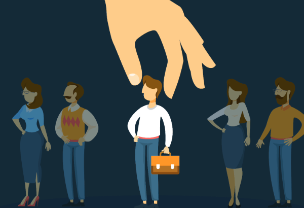 Man carrying a briefcase standing out from his peers